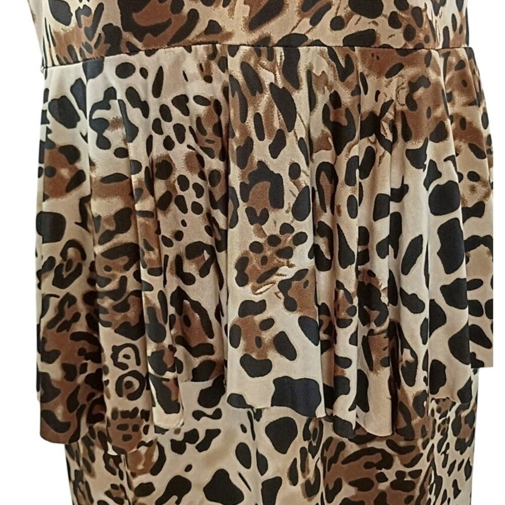 Plus Size Leopard Print Midi Dress Peplum Waist Workwear Office 2XL - Picture 3 of 3